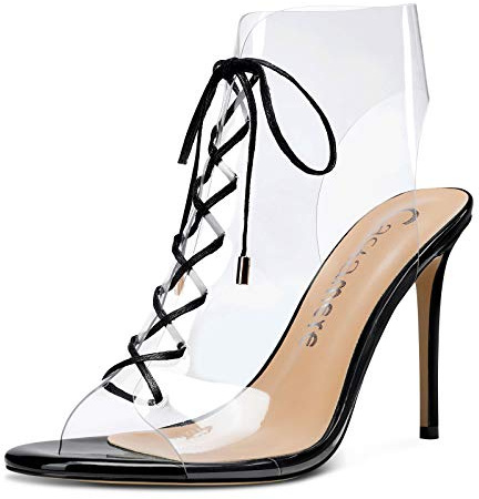 Castamere Donna Moda Sandali Trasparente Tacco a Spillo 10CM High Heels Nero Scarpe EU 39