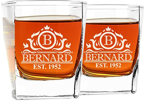 2 Pcs. Vaso Personalizado Grabado para Whisky o Ron Vaso Bola Baja Tamaño 250ml