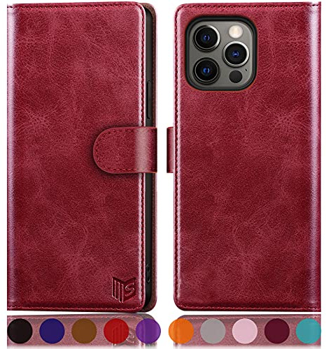 SUANPOT [RFID Schutz für iPhone 13 Pro 6,1-Zoll Hülle PU Leder Handyhülle Lederhülle Klapphülle Kartenfach Flip Cover für Apple 13 Pro Handy hülle Leather Wallet Phone Case Rot