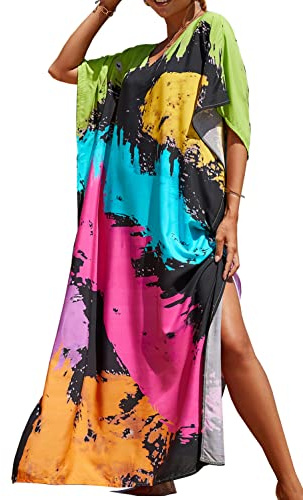 L-Peach Femmes Boho Kaftan Longuewear Nuit Surdimensionné Vêtements de Détente Robes Plage Couverture Sarong