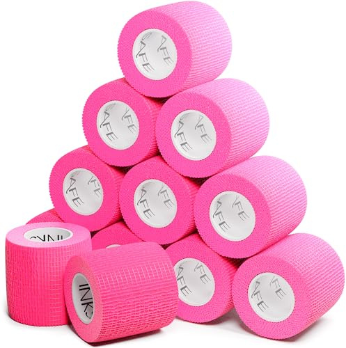 Inksafe Pink Self Adherent Cohesive Bandages 5cm x 4.5m Box of 12 - Uses Include Vet Wrap, Tape for Wrist and Ankle Sprains