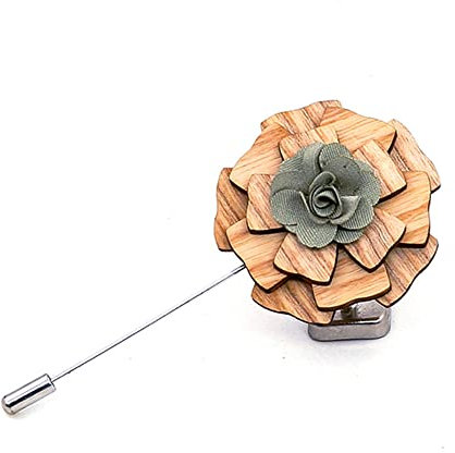 GIVBRO Broche vintage en bois pour homme avec boutonnière en forme de fleur pour smoking, mariage, costume de marié, veste