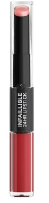 L'Oréal Paris Infaillible 2-Step 501 Timeless Red, Lippenstift für 24 Stunden volle Lippen mit feuchtigkeitsspendendem Lippenpflege-Balsam, 6.0 milliliters