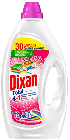 Dixan Gel Adiós al Separar Total 4+1, Detergente Líquido para Lavadora 30 Lavados, jabón líquido para la ropa de color. Limpieza, luminosidad, frescor y sostenibilidad