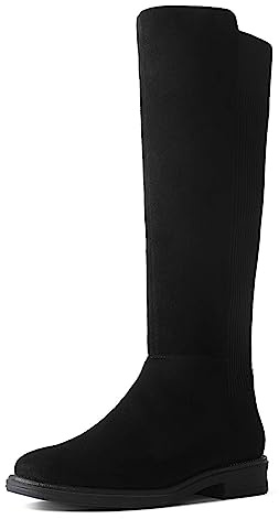 Shoe'N Tale Women's Knee High Boots Flat Low Heel Stretchy Round Toe with Side Zipper(7.5,Black Knit)