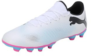 Puma Men Future 7 Play Fg/Ag Soccer Shoes, Puma White-Puma Black-Poison Pink, 44 EU