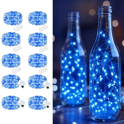 Maxee 10 Stück 1M Blau LED Lichterkette Batterie, Wasserdicht für DIY, Party, Stimmung Lichter, Weihnachtsdeko, Innen- und Außenbereich Deko, 4 Stück Quadratische + 6 Stück Flache Lichterkette
