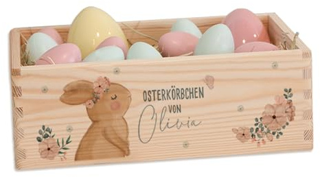 Personalisiertes Osterkörbchen - Osterkiste mit Namen - Osterkörbchen mit Aquarell Druck - hellomini - Osterdeko - Geschenk Ostern - Geschenk Junge - Geschenk Mädchen (Mädchen S)