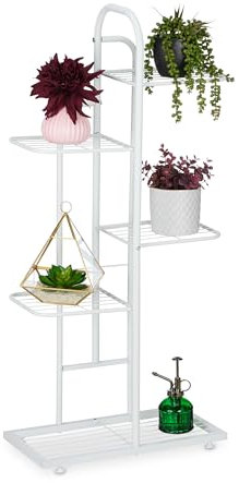 Relaxdays Pflanzenständer, 5 Ebenen, für Pflanzen, Kräuter, HBT: 96,5 x 44 x 22 cm, Stahl, Blumenregal innen, weiß
