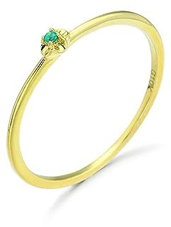 Whoiy Echtgold Ring Damen 585, Gelbgold Hochzeit Ring Smaragd Zierlich Verlobungsringe 14K für Frauen Gr 65 (20.7)