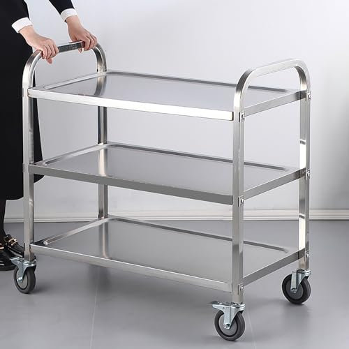 USFJATI Küchenrollwagen Mit Schubladen,küchenwagen Schmal,Edelstahl 4 Lenkrollen,schwenkbarer 360 °,Labor Rollwagen for Garage, Küche, Hotel, Büro, Lager (Size : 92 * 49 * 93cm)
