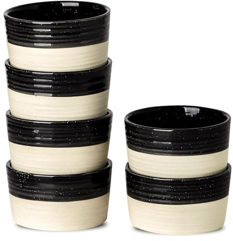 Tikooere Ramekins 4 OZ Oven Safe,Set of 6 Ceramic Creme Brulee Ramekins,Mini Dessert Bowls for Souffle,Dipping Sauce,Ice Cream,Pudding and Charcuterie,Microwave & Oven Safe,Patchwork Black