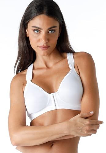 Lovable Reggiseno Sportivo Alto Impatto in Microfibra Tecnica | Allacciatura Frontale | Cotone Interno | Supporto con T-Back | Active Comfort Donna, Bianco, 36 / 4D