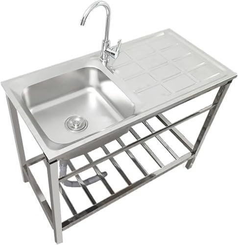 Spültisch Edelstahl 1 Becken Küchenspüle Mobiles Spültisch Mit Einfachem Kaltwasserhahn Outdoor Spüle Mit Werkbank Für Garten Restaurant Kantine Wäsche (Size : L100xW50xH75cm)
