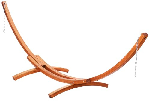 VEVOR Support de Hamac en Bois, Charge 215 kg, Cadre Universel pour Hamacs 2,8-3,9 m, Support Réglable en Arc Bois de Mélèze avec Chaîne, Mousqueton, pour Hamac de 2 Personnes, Extérieur, Intérieur