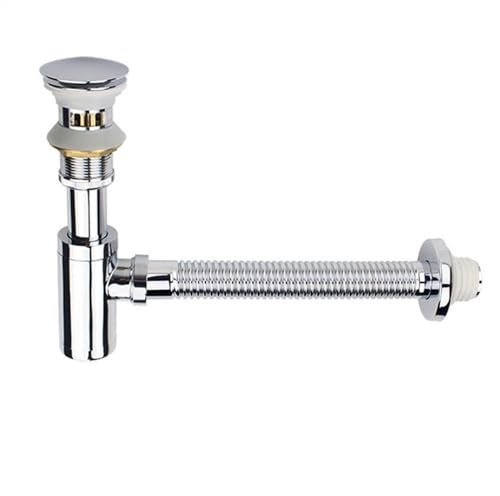 LYHYDMA Siphon de Lavabo Siphon d'évier de Salle de Bain en Laiton de 30 cm avec Siphon d'évier de Salle de Bain Flexible avec Tuyau de vidange Noir ou chromé.(Chrome with Hole)