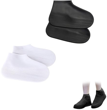 RHQFDM 4 pezzi Sovrascarpe Impermeabili Copriscarpe Riutilizzabili in Silicone Antiscivolo Copriscarpe Impermeabili in Silicone Semitrasparente Per Giorni di Pioggia,Spiagge,Strade Fangose(M)