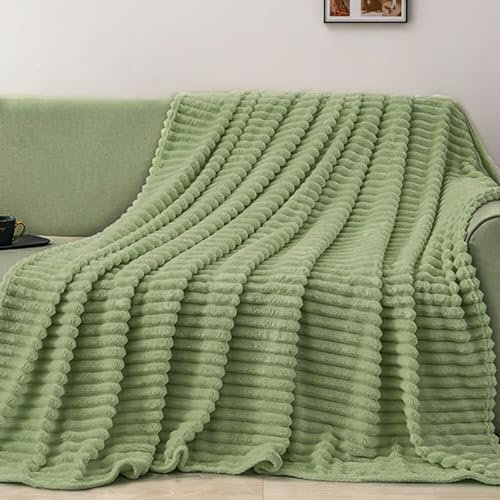 Coperta soffice, coperta in peluche di coniglio, verde, 180 x 200 cm, morbida coperta per divano e letto, in flanella, morbida e spessa, per divano