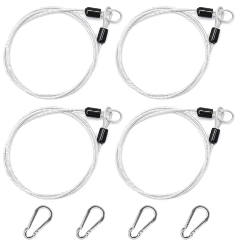 KtbeYTi 4 Pezzi Cavo di Sicurezza in Acciaio Cavo di Sicurezza Toroidal con Serratura a Moschettone per Biciclette, Motocicli(1 m x 3 mm, Argento)