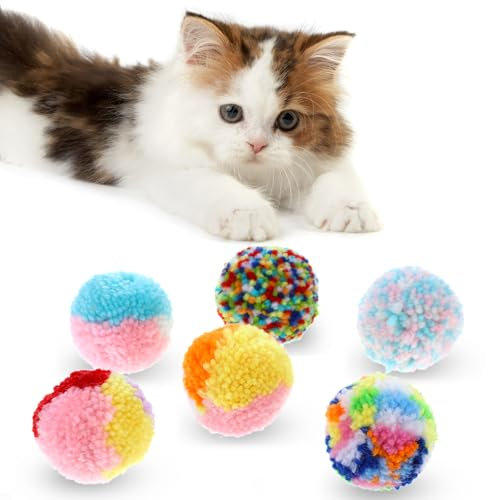 6 Stk Katzenbälle Interaktiver Spielball Für Katzen - Bunte Katze Pom Pom Ball - Weicher Katzenball Interaktiver Training Spielball Für Katzen