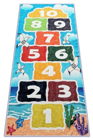 Tappeti Design Playroom Rug for Kids Sky Ocean Beach Hopscotch Game Rugs, Area Rugs for Boys Girls Toddlers Bedroom Decorative Play Mat for Babies 1-6 Years (Sky Ocean Beach Hopscotch, 120 x 170 CM)