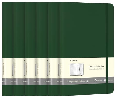 Comix Notizbücher, liniert, 240 Seiten, 14 x 21,1 cm, dunkelgrün, A5, mittlere Hardcover Notizbuch, klassische College-Notizbücher zum Schreiben, 6 Stück | Notizbücher für Notizen und Schreiben, A5, mittelgroß, liniert, für Büro, Schule, Zuhause, Dunkelgrün