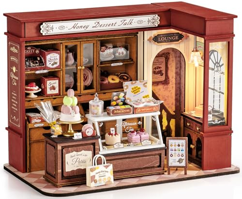 ROBOTIME Miniatur Haus Dessertladen, DIY Miniature House Kit Holz Puppenhaus Modellbau Bausatz Geschenk für Erwachsene und Jungendliche