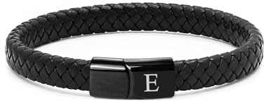 TOLOWOBK Lederarmband Herren mit Buchstaben Gravur Schwarz Geflochten | Personalisiertes A-Z Buchstaben Armband Edelstahl Magnetverschluss Armbänder Geschenke für Männer Jungs Schulstart Geburtstag