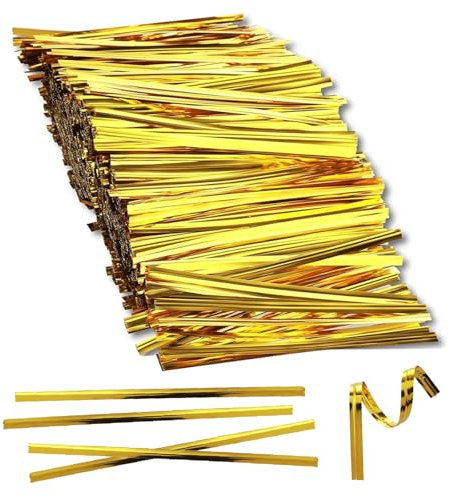Cfcyhla Twist Ties Lot de 1000 attaches métalliques pour sachets à nouer dorés, bandes de fermeture pour sachets de bonbons, pâtisserie, biscuits, chocolat (9 pouces)