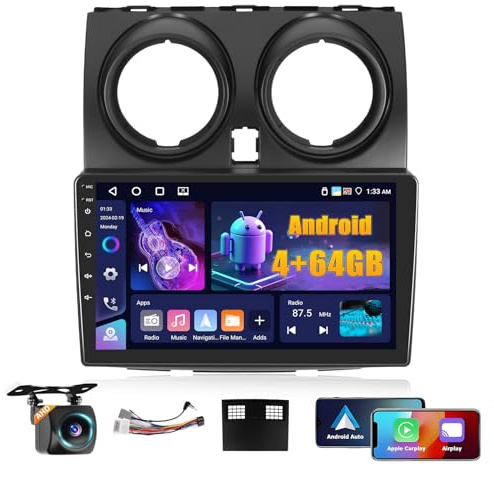 Fuluku 4+64G Android 15 9 Autoradio per Nissan Qashqai J10 2006-2016 | Schermo auto per Wireless Carplay Android Auto, Stereo Auto Bluetooth,GPS Navi, Telecamera Posteriore, FM RDS, WiFi, SWC