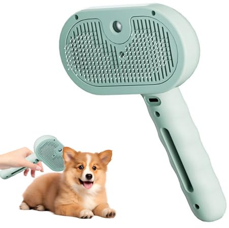 Zauberstab für Tierhaare, Tierhaarentfernungssprühkamm mit Dampfgarer, wiederaufladbare Dampfpflegebürste, 3-in-1-Nebel-Massagebürste & Reinigungssprühkamm, Shedding Tool für Katzen & Hunde (Grün)