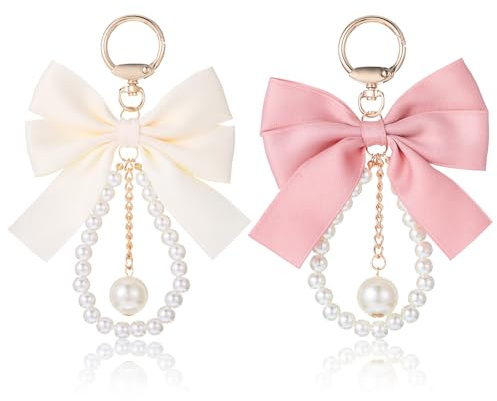 GEEHUA 2 Stück Perlen Schleifen Bag Charm, | Schleifenknoten Taschenanhänger Schlüsselanhänger Zubehör für Autoschlüssel Geldbörse Handtasche Rucksack