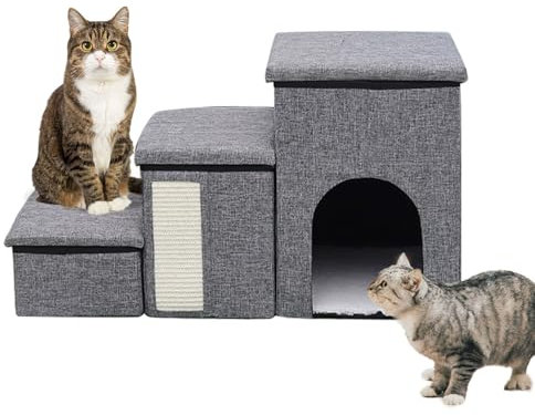 XL Hundetreppe Bett, 90 L x 35 B x 43 H cm, Faltbare Hundetreppe mit breiteren Stufen, 3 Stufen für Hunde, Couch und Bett, große Wohnung, Stauraum, Haustiertreppe für Katzen, ältere/große Hunde