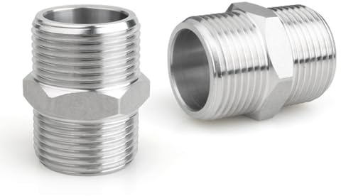 QZKJQDD 2 Pcs 1/2 Male to 1/2 Male BSP, Pipe Adapter Thread Stainless, for Water, Gas, Oil, and Fuel Applications Pipe Connecting Conversion