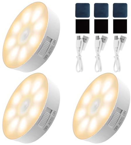 3 Stück 8 LEDs Nachtlicht mit Bewegungsmelder Batterie/Aufladbar