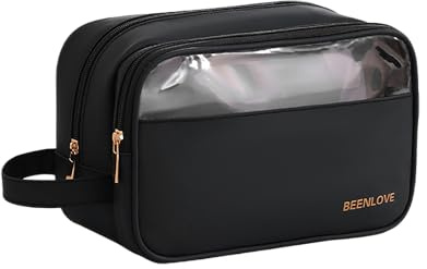 Tragbare Reise wasserdicht Makeup Tasche/Cosmetic Bag mit goldenem Reißverschluss für Frauen und Mädchen/Weit Offen Kosmetik Organizer aus PU-Leder mit seitlichem Griff/Nagellack&Makeup Pinsel