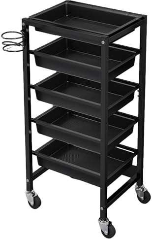 Extarvan Chariot De Coiffure Professionnel,Chariot De Salon,5 Niveaux Tablette Coiffure,Chariot De Rangement pour Salon De Coiffure,avec Support pour SèChe-Cheveux,pour Spa,Salon De Beauté