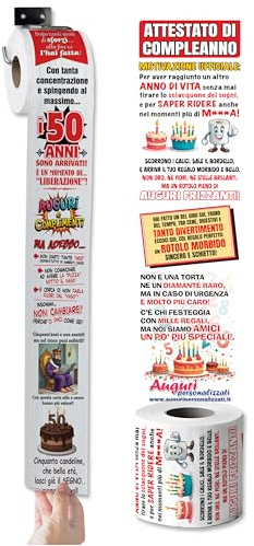 Toilettenpapier Lustig 50 Jahre - Geburtstagsgeschenk mit Farbdruck, Comics und Urkunde - Humorvolle Rolle für Damen oder Herren