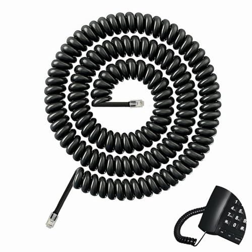 WaxYxaW 5M RJ9 spiral till RJ9 telefonkabel, flexibel och hållbar, fast telefonkabel, hög kvalitet, antitangle design, PVC-material, kompatibel telefon för kontor och hem, svart