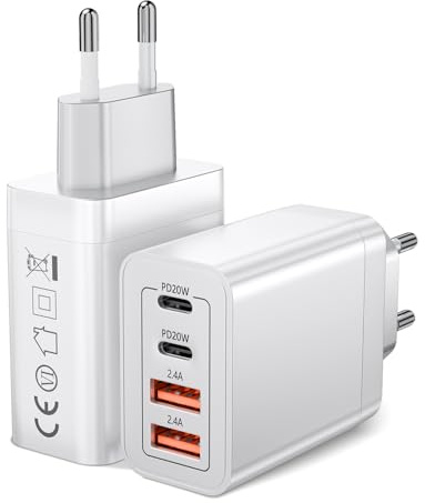 2 Pezzi Caricatore USB 40W, Spina usb c con 4 Porte, Presa Multipla USB Ricarica Rapida PD 3.0, Adattatore USB Alimentatore per Samsung S25 S24 iphone 17 16 15 14 13 o Altri Dispositivi Elettronici