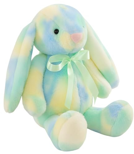 QyueQyat 1 Bunny Teddy, 30cm rabbit teddy, Easter bunny, Rainbow Bunny Plush Toy with Vibrant Tie-Dye Design, Green Rabbit Plush, Easter
