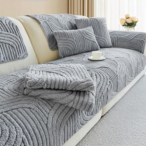 Jafurnestia 2 Stück Sofabezug Premium Rutschfester Flanell Sofa Überzug 90 × 160 cm & 90 × 210 cm L Form Couch Überzug Sofadecken für Sektionssofas 1 2 3 4 Sitzfläche Waschbarer, Grau