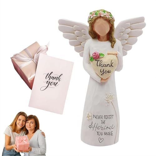 Gratitude Angel Resin Figurine - 5.1 Thank You Statue with Inspirational Message Never Forget the Difference You Make, Includes Greeting Card, Thoughtful Appreciation Gift for Women