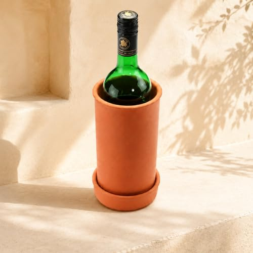 Weinkühler aus Ton mit Untersetzer, Natur, für Wein & Sekt, 700 ml, 13x17cm
