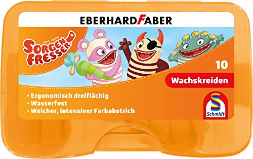 Schmidt Spiele Worryeaters 46305 Worry Eater Wax Crayons in Plastic Box Triangular Waterproof 83 mm Length Pack of 10