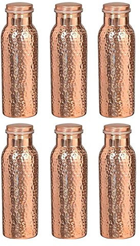 Reise-Wasserflasche aus reinem Kupfer, für ayurvedische Gesundheit, fugenfrei, auslaufsicher, gehämmert Sale for - 6 Pieces