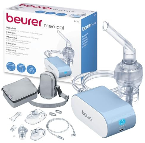 Beurer IH60UK Portable Nebuliser - Relief from colds, asthma, and respiratory problems - Quiet inhaler using compressed-air technology - Suitable for adults and children - With practical storage bag