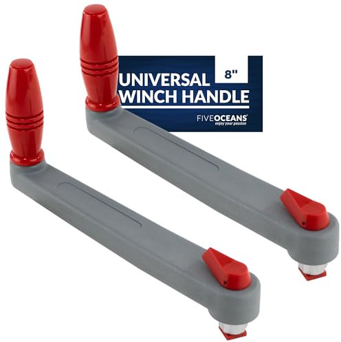 Five Oceans Universeller schwimmender Lock-in-Stil Seilwinde Griff, 20,3 cm (8 Zoll), glasfaserverstärkter Kunststoff, Kugellagergriff, Grau und Rot, 2 Stück – FO3923-M2
