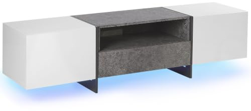 Beliani TV-Schrank weiß/Betonoptik mit LED-Beleuchtung Schublade 2 Schränken Russel