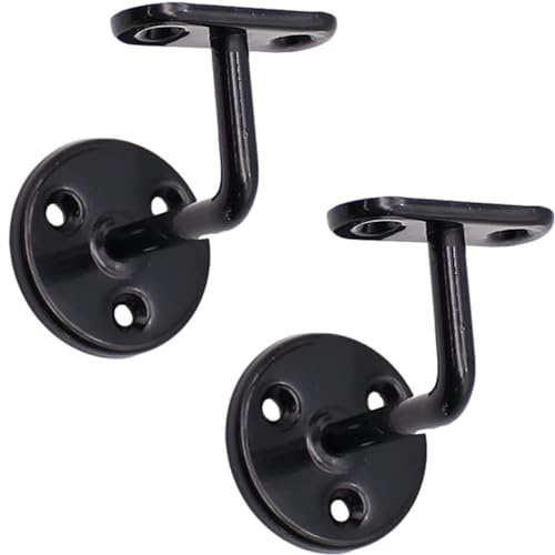 EAI Black Handrail Brackets, for Wood and Steel Stair Bannister, 2 Pack